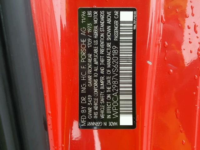 WP0CA2987VS620189 - 1997 PORSCHE BOXSTER RED photo 10