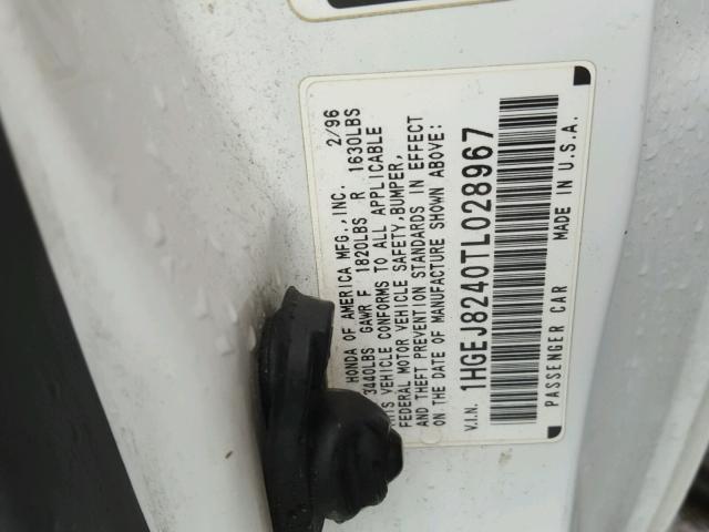 1HGEJ8240TL028967 - 1996 HONDA CIVIC EX WHITE photo 10