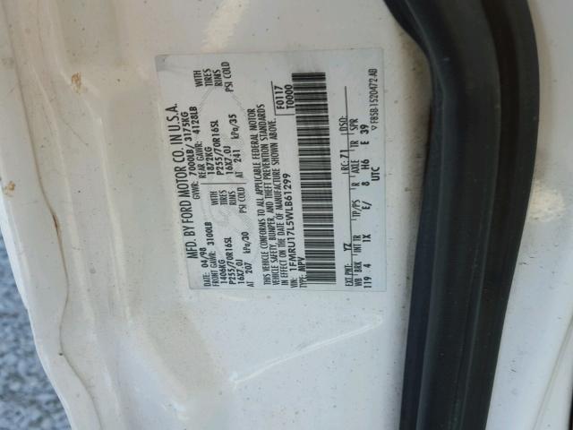 1FMRU17L5WLB61299 - 1998 FORD EXPEDITION WHITE photo 10