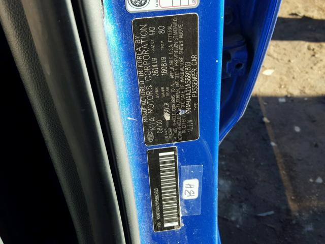 KNAFU4A21A5880813 - 2010 KIA FORTE EX BLUE photo 10