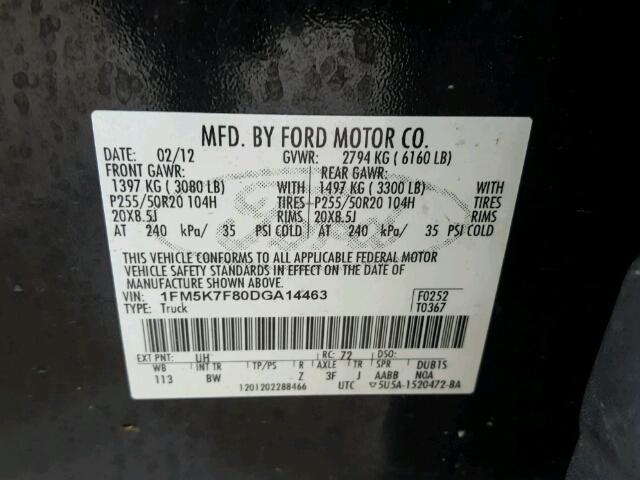 1FM5K7F80DGA14463 - 2013 FORD EXPLORER L BLACK photo 10