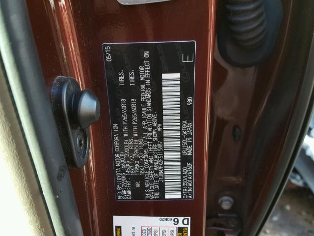 JTJBM7FX3F5115887 - 2015 LEXUS GX BASE RED photo 10