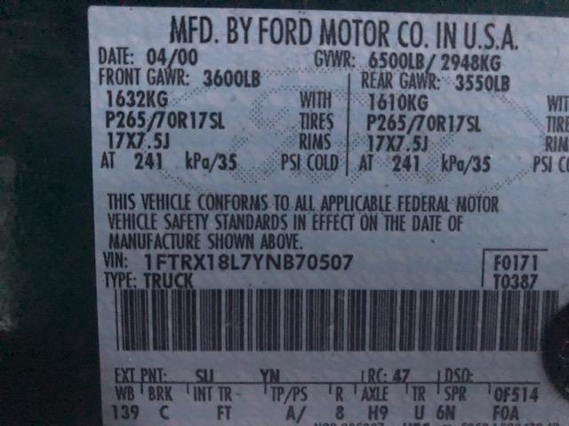 1FTRX18L7YNB70507 - 2000 FORD F150 GREEN photo 10