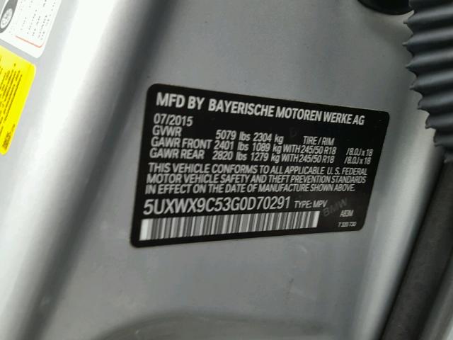 5UXWX9C53G0D70291 - 2016 BMW X3 XDRIVE2 SILVER photo 10