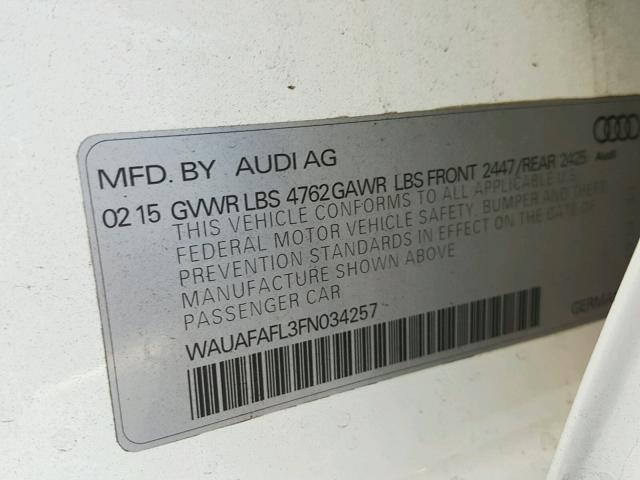 WAUAFAFL3FN034257 - 2015 AUDI A4 PREMIUM WHITE photo 10