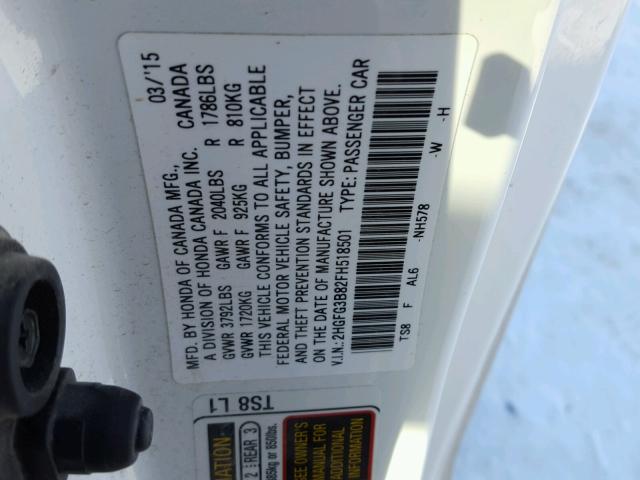 2HGFG3B82FH518501 - 2015 HONDA CIVIC EX თეთრი ფოტო 10