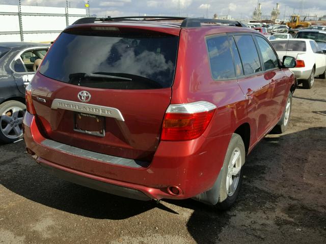 JTEDA41A192008120 - 2009 TOYOTA HIGHLANDER RED photo 4