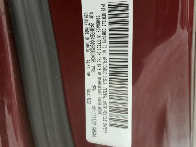 2A8HR64X49R568430 - 2009 CHRYSLER TOWN & COU MAROON photo 10