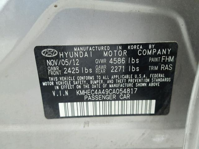 KMHEC4A49CA054817 - 2012 HYUNDAI SONATA HYB GRAY photo 10