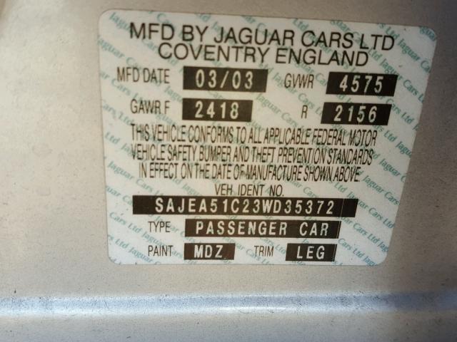 SAJEA51C23WD35372 - 2003 JAGUAR X-TYPE 3.0 SILVER photo 10