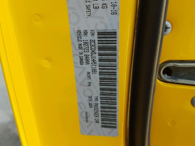 2C3CDXGJ1HH511091 - 2017 DODGE CHARGER R/ YELLOW photo 10