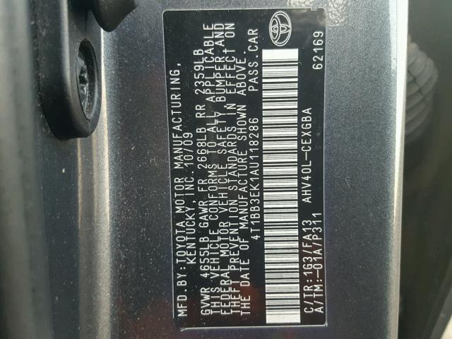 4T1BB3EK1AU118286 - 2010 TOYOTA CAMRY HYBR GRAY photo 10