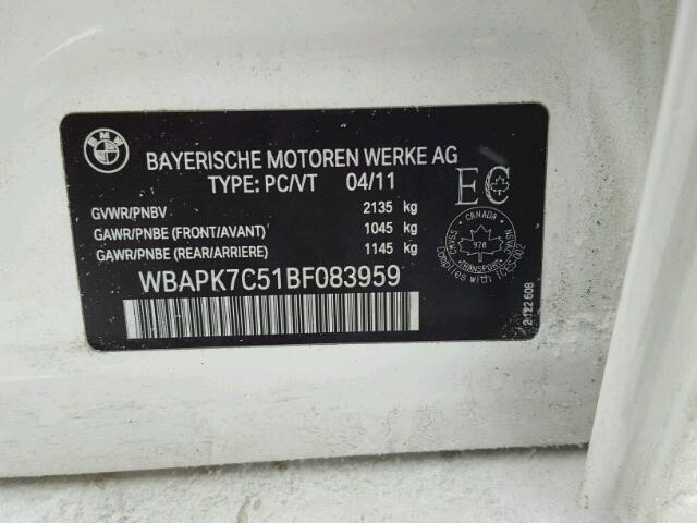 WBAPK7C51BF083959 - 2011 BMW 328 XI WHITE photo 10