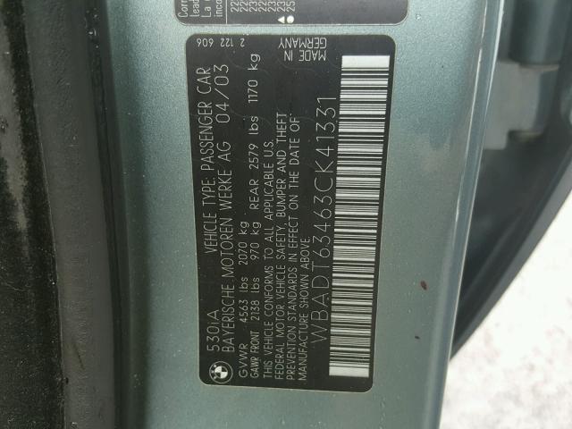 WBADT63463CK41331 - 2003 BMW 530 I AUTO GREEN photo 10