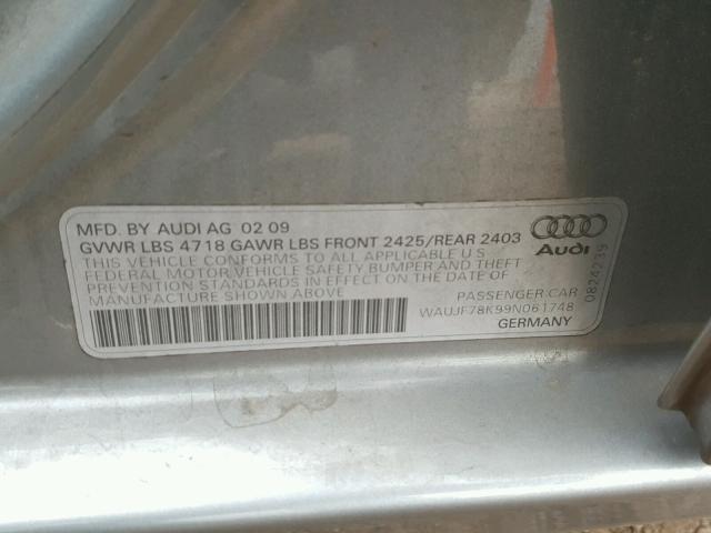 WAUJF78K99N061748 - 2009 AUDI A4 PREMIUM GRAY photo 10