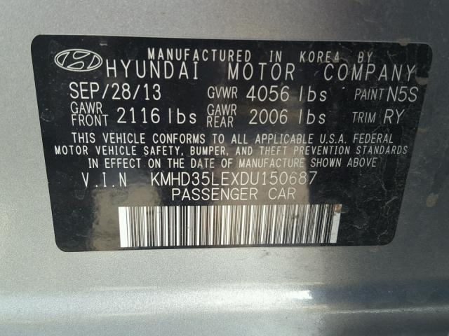 KMHD35LEXDU150687 - 2013 HYUNDAI ELANTRA GT GRAY photo 10