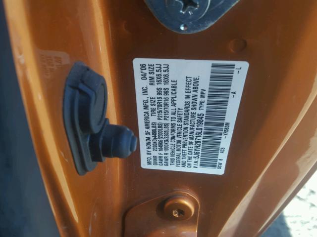 5J6YH28716L019845 - 2006 HONDA ELEMENT EX ORANGE photo 10