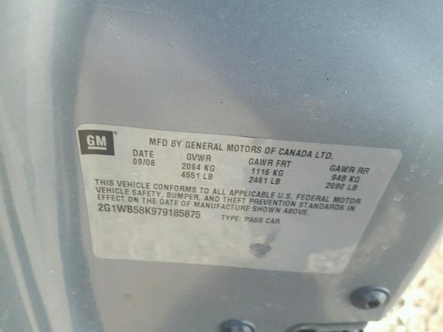 2G1WB58K979185875 - 2007 CHEVROLET IMPALA LS GRAY photo 10