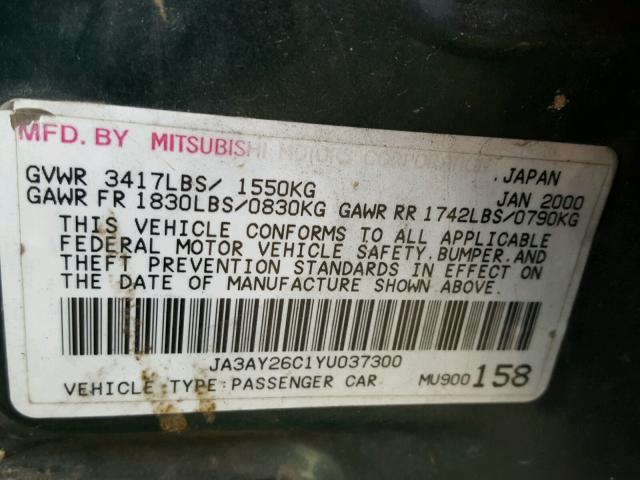 JA3AY26C1YU037300 - 2000 MITSUBISHI MIRAGE DE GREEN photo 10