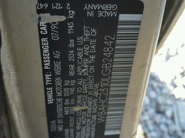 WBAHC2310LGB24842 - 1990 BMW 525 I AUTO BEIGE photo 10