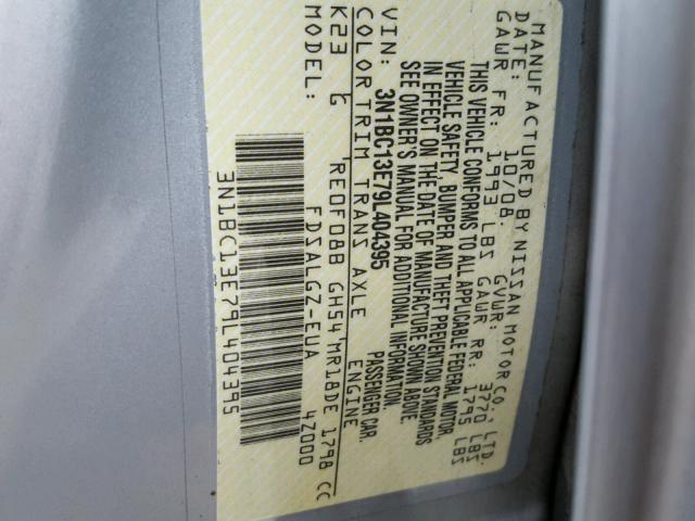 3N1BC13E79L404395 - 2009 NISSAN VERSA S GRAY photo 10