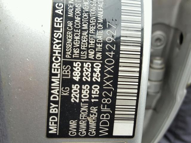 WDBJF82JXYX042927 - 2000 MERCEDES-BENZ E 320 4MAT SILVER photo 10