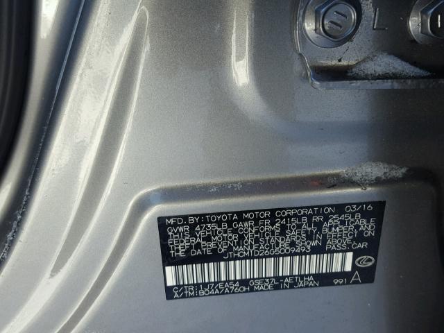 JTHCM1D26G5009493 - 2016 LEXUS IS 300 GRAY photo 10