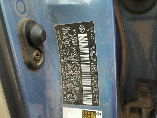 JTDKB20UX40072735 - 2004 TOYOTA PRIUS BLUE photo 10