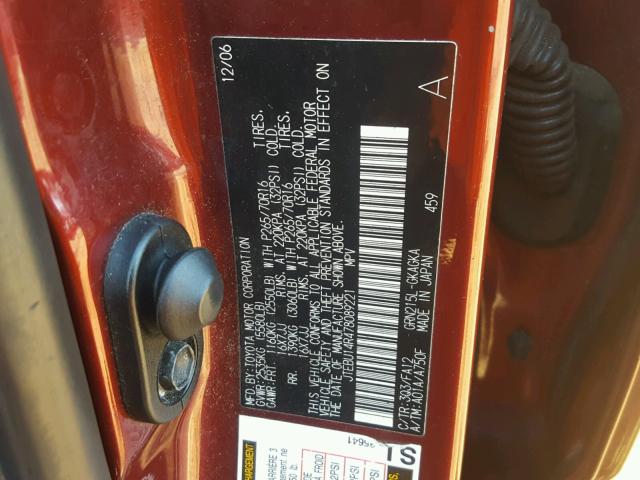 JTEBU14R478089221 - 2007 TOYOTA 4RUNNER SR RED photo 10