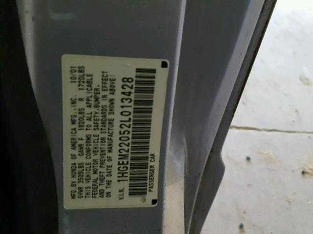 1HGEM22052L013428 - 2002 HONDA CIVIC EX ვერცხლისფერი ფოტო 10