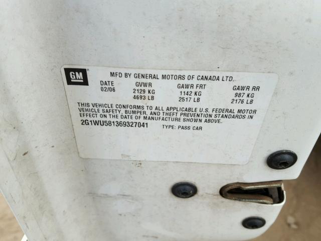 2G1WU581369327041 - 2006 CHEVROLET IMPALA LTZ WHITE photo 10