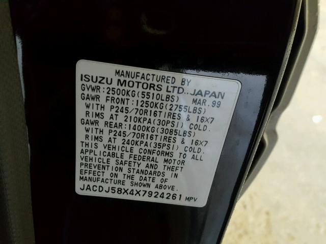 JACDJ58X4X7924261 - 1999 ISUZU TROOPER S BLACK photo 10