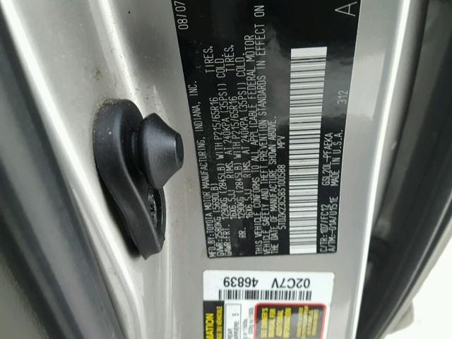 5TDZK23C58S100588 - 2008 TOYOTA SIENNA CE TAN photo 10