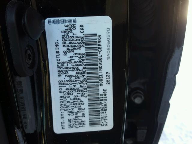 4T1BF32K72U027923 - 2002 TOYOTA CAMRY LE BLACK photo 10