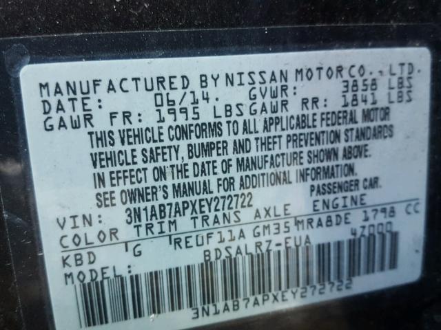 3N1AB7APXEY272722 - 2014 NISSAN SENTRA S GRAY photo 10