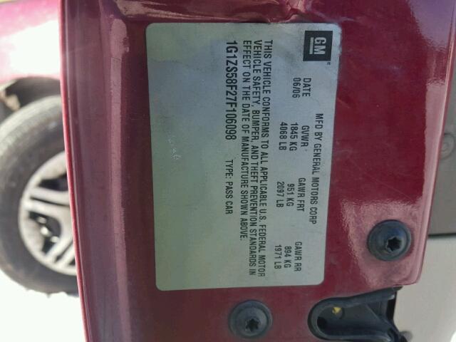 1G1ZS58F27F106098 - 2007 CHEVROLET MALIBU LS MAROON photo 10