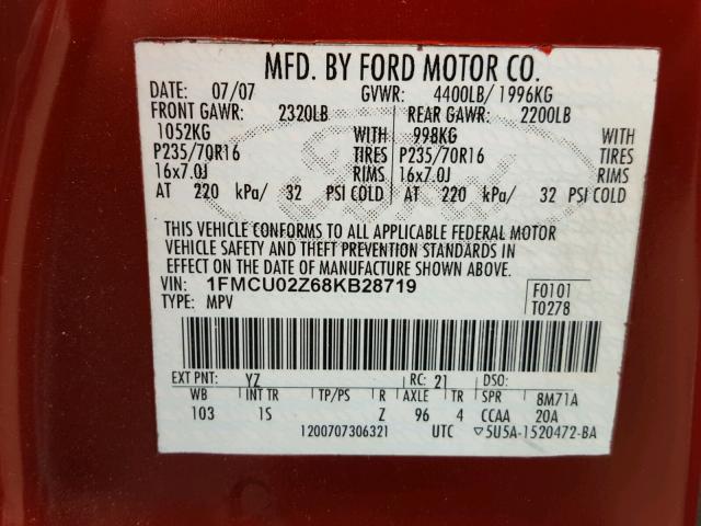 1FMCU9EG4CKB25874 - 2012 FORD ESCAPE LIM RED photo 10