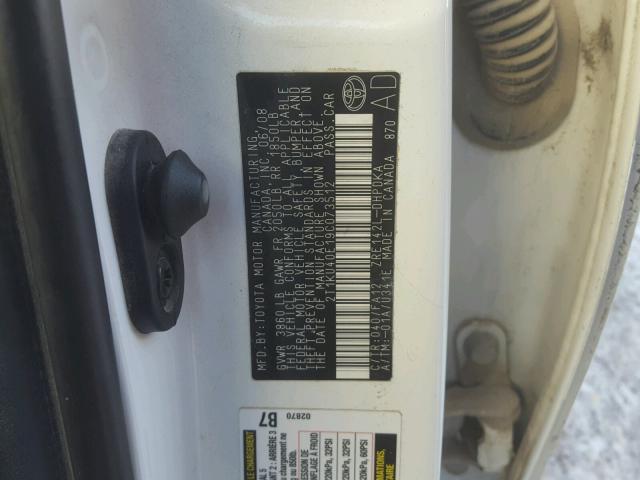 2T1KU40E19C073512 - 2009 TOYOTA COROLLA MA WHITE photo 10