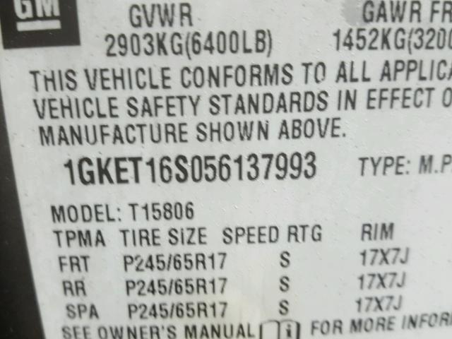 1GKET16S056137993 - 2005 GMC ENVOY XL SILVER photo 10