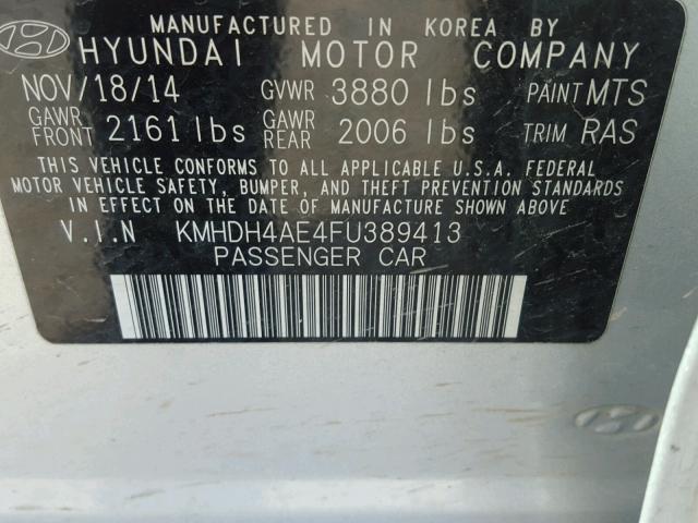 KMHDH4AE4FU389413 - 2015 HYUNDAI ELANTRA SE SILVER photo 10