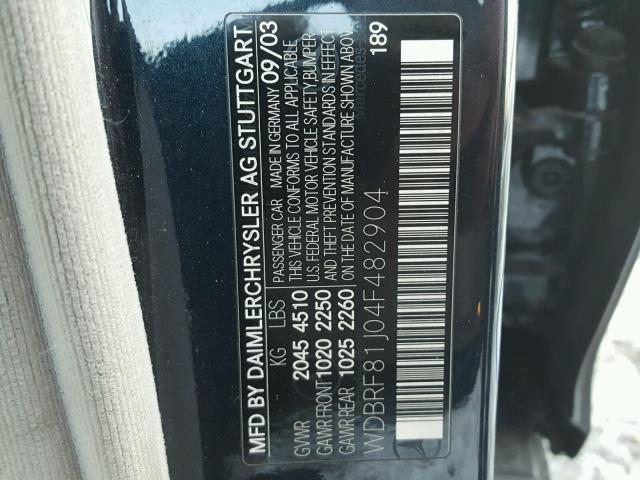 WDBRF81J04F482904 - 2004 MERCEDES-BENZ C 240 4MAT BLACK photo 10