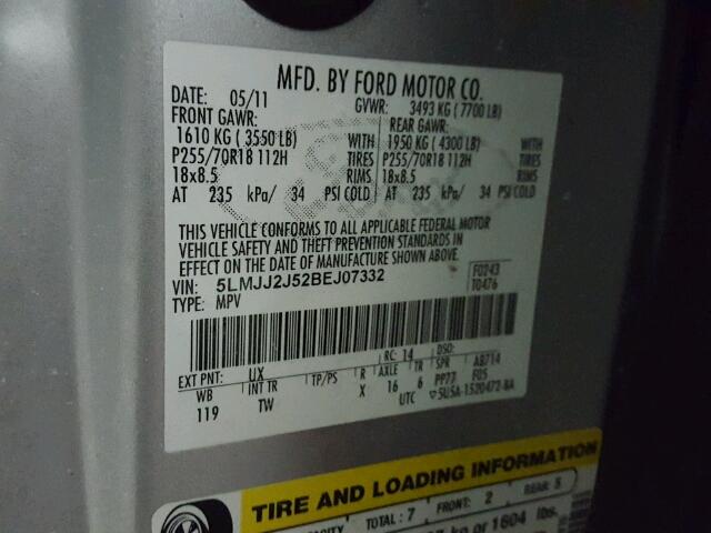 5LMJJ2J52BEJ07332 - 2011 LINCOLN NAVIGATOR 银色 照片 10