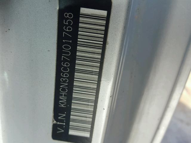 KMHCN36C67U017658 - 2007 HYUNDAI ACCENT SE SILVER photo 10