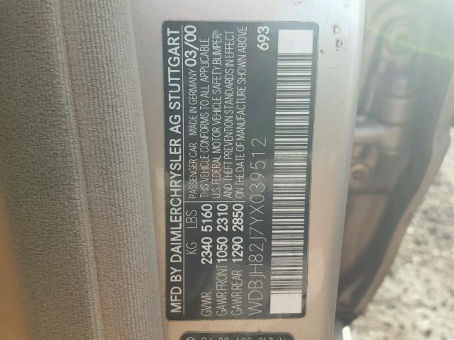 WDBJH82J7YX039512 - 2000 MERCEDES-BENZ E 320 4MAT GOLD photo 10