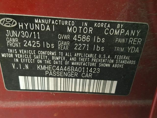 KMHEC4A46BA011423 - 2011 HYUNDAI SONATA HYB RED photo 10