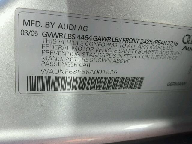 WAUNF68P56A001525 - 2006 AUDI A3 2.0 PRE SILVER photo 10