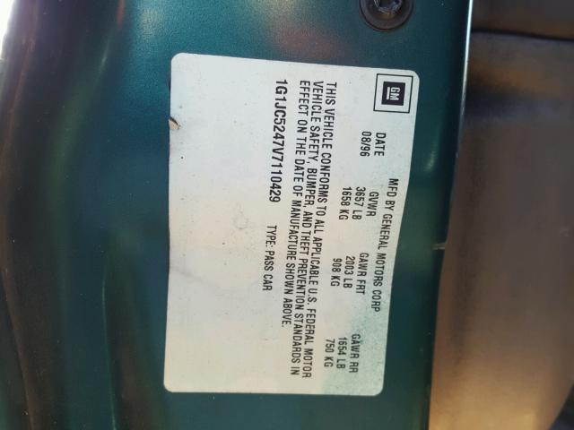 1G1JC5247V7110429 - 1997 CHEVROLET CAVALIER GREEN photo 10