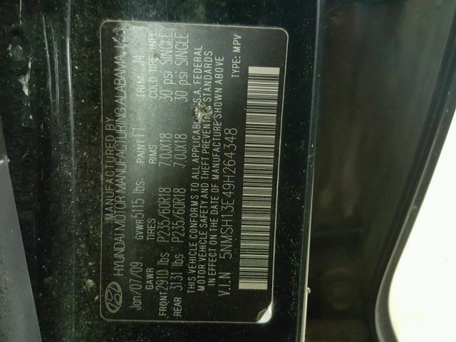 5NMSH13E49H264348 - 2009 HYUNDAI SANTA FE S 黑色 照片 10