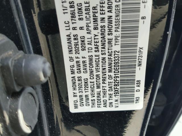 19XFB2F91DE093372 - 2013 HONDA CIVIC EXL أسود صورة 10
