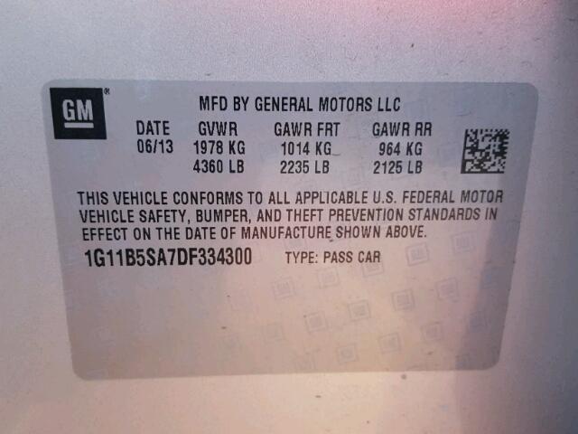 1G11B5SA7DF334300 - 2013 CHEVROLET MALIBU LS Boz foto 10